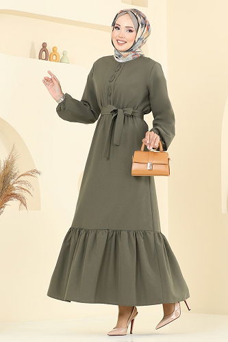 moda selvim Dress 4110PM271 Khaki - Thumbnail