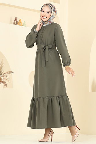 moda selvim الفستان اخضر عفني 4110PM271 - Thumbnail