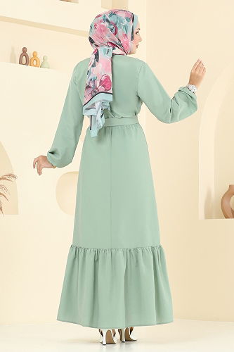 moda selvim الفستان أخضر باهت 4110PM271 - Thumbnail