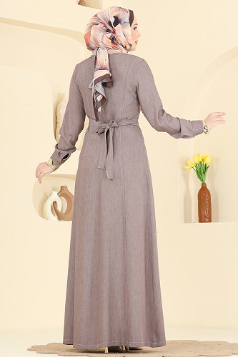 moda selvim الفستان بيج غامق 4112FVN1181 - Thumbnail