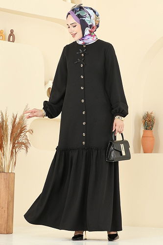 moda selvim الفستان أسود 4115PM271 - Thumbnail