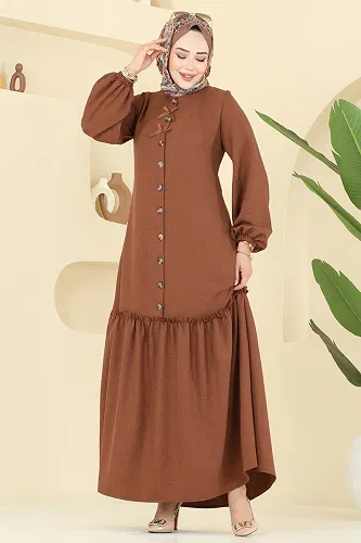 moda selvim Dress 4115PM271 Brown - Thumbnail