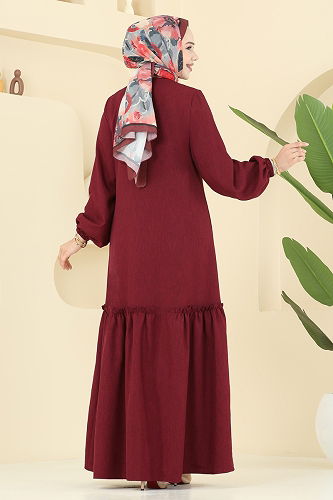 moda selvim Dress 4115PM271 Burgundy - Thumbnail