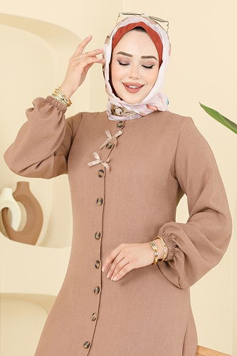 moda selvim Dress 4115PM271 Latte - Thumbnail