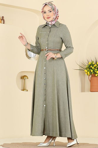 moda selvim الفستان أخضر عشبي 4116FVN1181 - Thumbnail