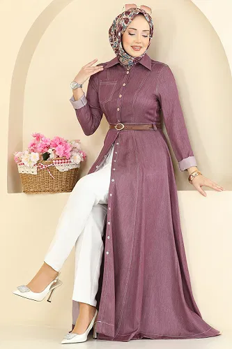 moda selvim Dress 4116FVN1181 Damson - Thumbnail