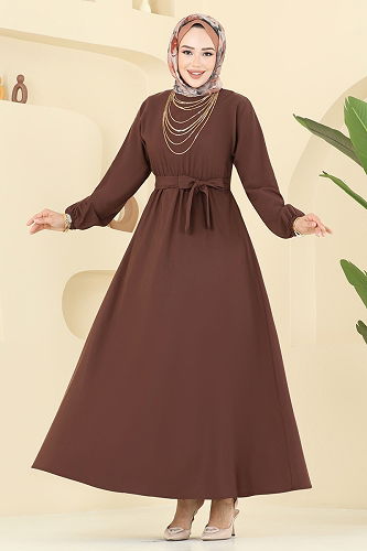 moda selvim Dress 4116PM271 Brown - Thumbnail