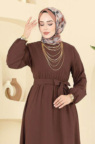 moda selvim الفستان بني 4116PM271 - Thumbnail