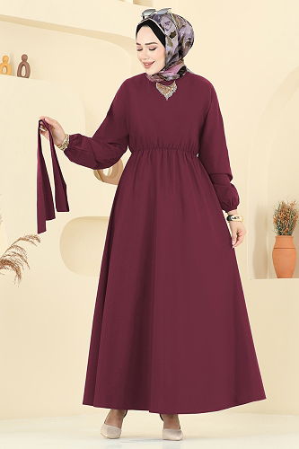 moda selvim Dress 4116PM271 Burgundy - Thumbnail