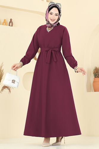 moda selvim الفستان خمري 4116PM271 - Thumbnail