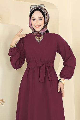 moda selvim الفستان خمري 4116PM271 - Thumbnail