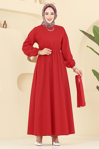 moda selvim Dress 4116PM271 Red - Thumbnail
