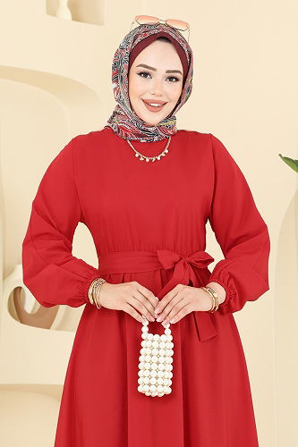 moda selvim الفستان احمر 4116PM271 - Thumbnail