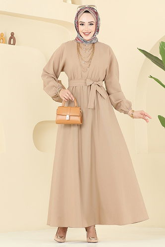 moda selvim الفستان بيج 4116PM271 - Thumbnail