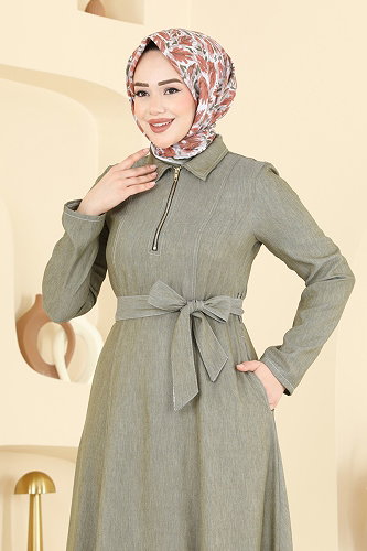 moda selvim Dress 4117FVN1181 Almond Green - Thumbnail