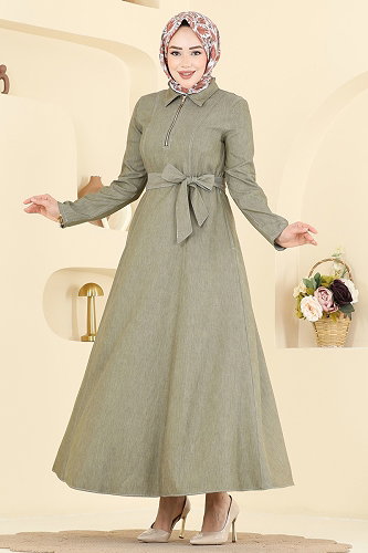 moda selvim الفستان أخضر عشبي 4117FVN1181 - Thumbnail