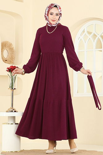 moda selvim Dress 4120PM271 Burgundy - Thumbnail