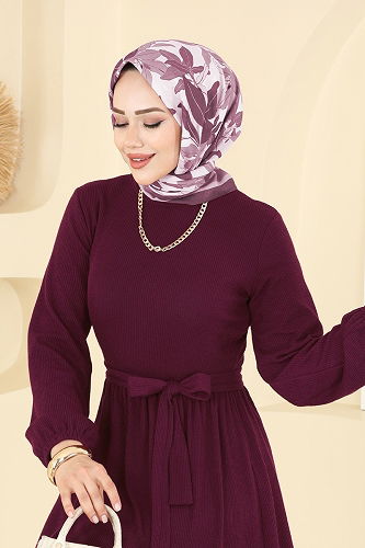 moda selvim الفستان خمري غامق 4120PM271 - Thumbnail