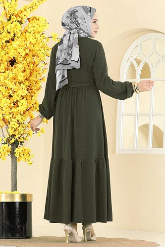 moda selvim الفستان أخضر عفني غامق 4120PM271 - Thumbnail