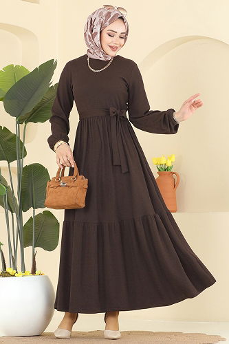 moda selvim الفستان بني فاتح 4120PM271 - Thumbnail