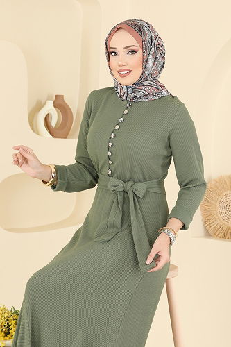moda selvim الفستان أخضر عشبي 4121PM271 - Thumbnail