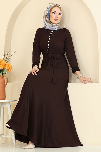 moda selvim الفستان بني 4121PM271 - Thumbnail