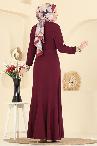 moda selvim Dress 4121PM271 Burgundy - Thumbnail