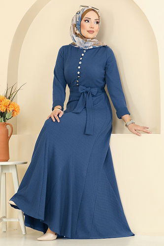 moda selvim Dress 4121PM271 Indigo - Thumbnail