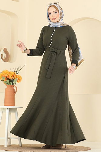 moda selvim Dress 4121PM271 Khaki - Thumbnail