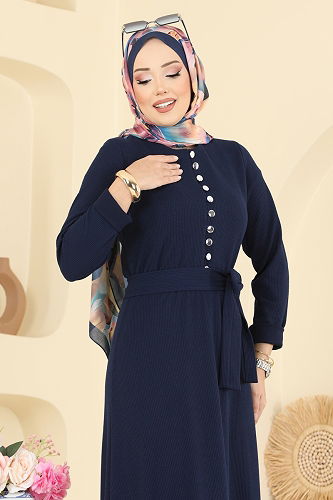 moda selvim Dress 4121PM271 Navy Blue - Thumbnail