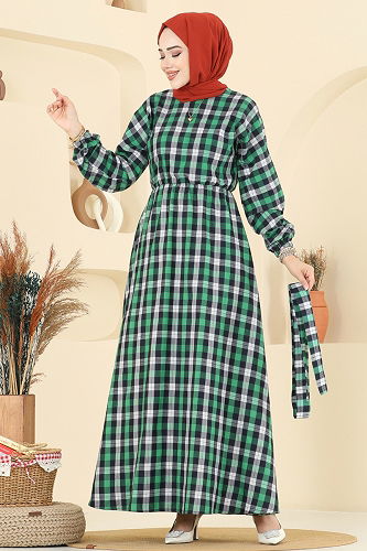 moda selvim الفستان بينتون أخضر 4124PM271 - Thumbnail