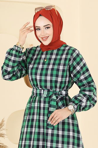 moda selvim الفستان بينتون أخضر 4124PM271 - Thumbnail