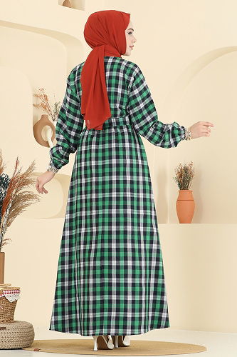 moda selvim الفستان بينتون أخضر 4124PM271 - Thumbnail