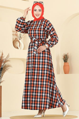 moda selvim Dress 4124PM271 Oranj - Thumbnail