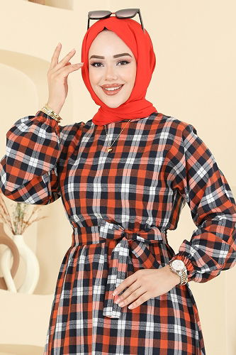 moda selvim Dress 4124PM271 Oranj - Thumbnail