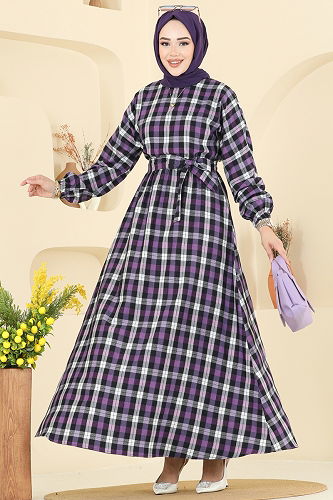 moda selvim Dress 4124PM271 Purple - Thumbnail