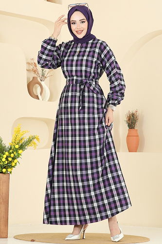 moda selvim الفستان أرجواني 4124PM271 - Thumbnail