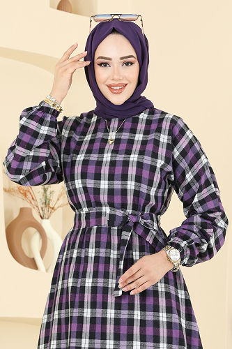 moda selvim الفستان أرجواني 4124PM271 - Thumbnail