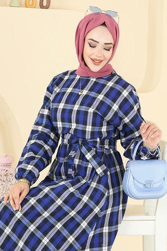 moda selvim الفستان نيلي 4124PM271 - Thumbnail