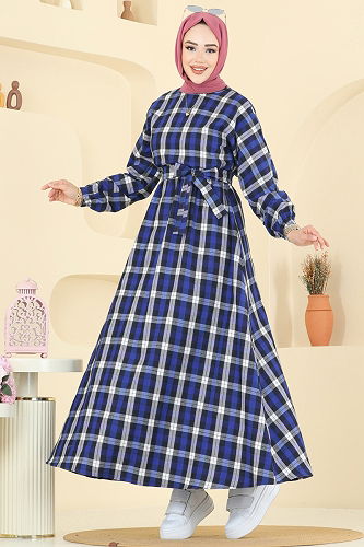 moda selvim الفستان نيلي 4124PM271 - Thumbnail