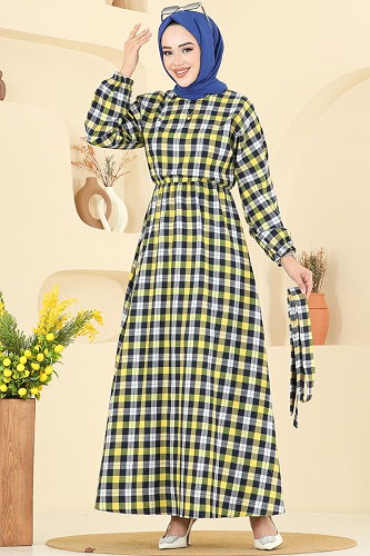 moda selvim Dress 4124PM271 Yellow - Thumbnail