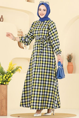 moda selvim Dress 4124PM271 Yellow - Thumbnail