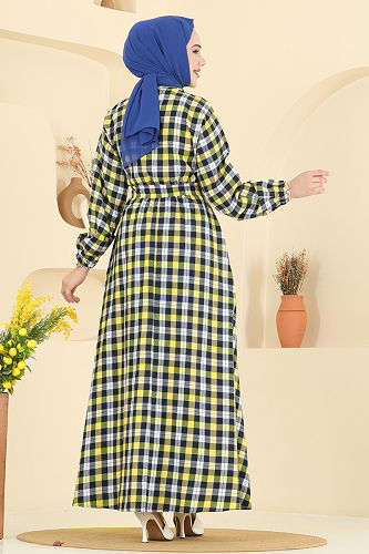 moda selvim Dress 4124PM271 Yellow - Thumbnail