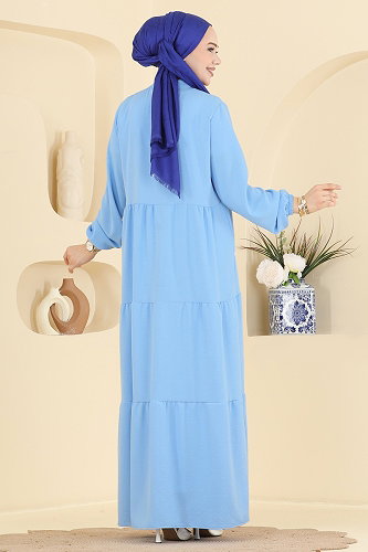 moda selvim الفستان أزرق فاتح 4124ZNNK1102 - Thumbnail