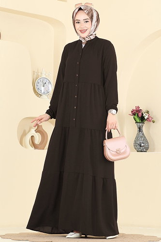 moda selvim الفستان بني 4124ZNNK1102 - Thumbnail