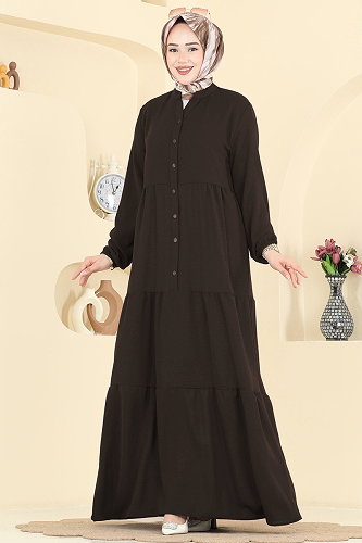 moda selvim الفستان بني 4124ZNNK1102 - Thumbnail