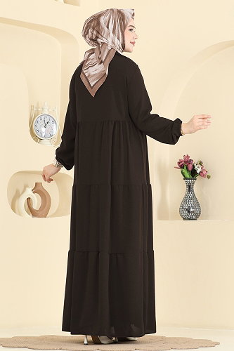 moda selvim الفستان بني 4124ZNNK1102 - Thumbnail