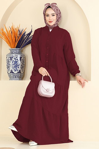 moda selvim الفستان خمري 4124ZNNK1102 - Thumbnail