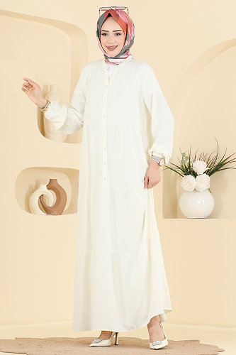 moda selvim الفستان كريمي 4124ZNNK1102 - Thumbnail