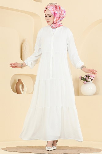 moda selvim Dress 4124ZNNK1102 Ecru - Thumbnail